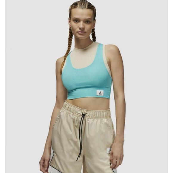 Jordan Tops - NWT Jordan Women’s Crop Top Shirt Tank DN0602-126 Tight Fit Blue Beige sz M
